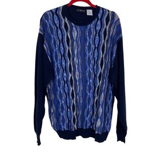 Cotton Traders Coogi Style 3D Textured Crewneck Sweater Blue 100% Cotton Sz XXL